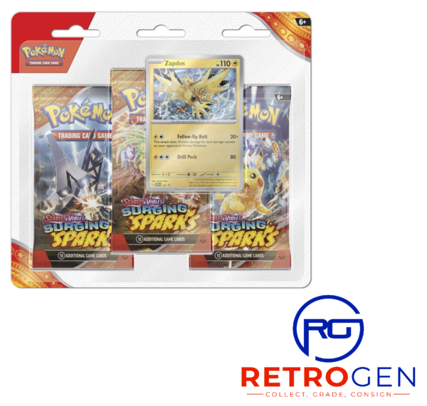 Pokemon TCG: SV08 Scarlet & Violet-Surging Sparks 3-Pack Blister Booster Packs & Zapdos Promo Card